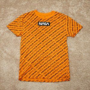 Hyper Space NASA Graphic Tee T-Shirt S—Orange With Black Chest Logo Short Sleeve